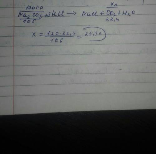 Сколько литров углекислого газа выделится из na2co3 массой 120 г при взаимодействии с соляной кислот