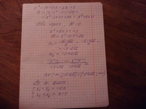 Дано уравнение x^2-(a-1)*x-2a=0. при каком значении a x^2 1 + x^2 2 =9, где x 1 и x 2 - корни даного