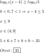 log_{0,7}(x-4)\geq log_{0,7}5\\\\0