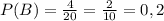 P(B)=\frac{4}{20}=\frac{2}{10}=0,2