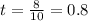 t = \frac{8}{10} = 0.8