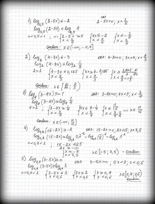 log_{0,5} (2-5x) \leq -2