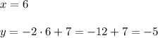 x=6\\\\y=-2\cdot6+7=-12+7=-5