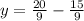 y = \frac{20}{9} -\frac{15}{9}