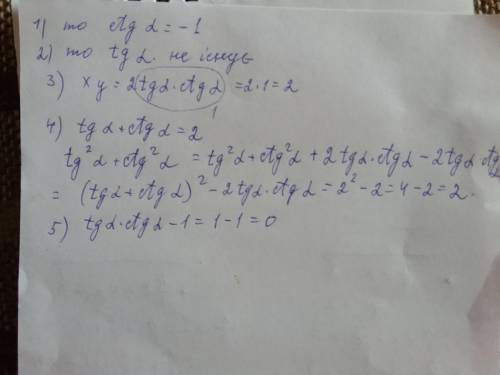 100 якщо tg a = – 1, то ctg a = якщо ctg a = 0, то tg a = дано: х = 2tg a, у = ctg a. тоді ху = д