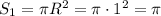 S_1=\pi R^2=\pi \cdot 1^2=\pi