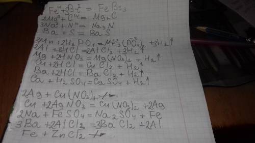 Надо решить уравнения по . все .fe+br mg+c na+n ba+s __mn+h3po4al+hclmg+hno3cu+hclba+hclca+h2so4ag+c