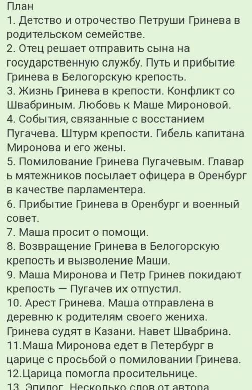 Можете написать план к произведению пушкина капитанская дочь маша миронова я не сочинение мне нужен