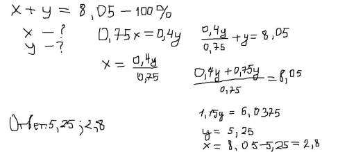 Разделите число 8,05 на две части так чтобы 75% первой части была равна 40% второй​