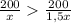 \frac{200}{x}\frac{200}{1,5x}