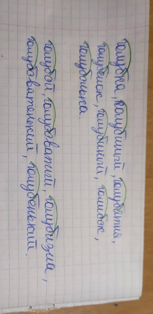 Запиши группы родственных слов.выдели в них корень: голубка, голубой,голубиный,голубятня,голубёнок,