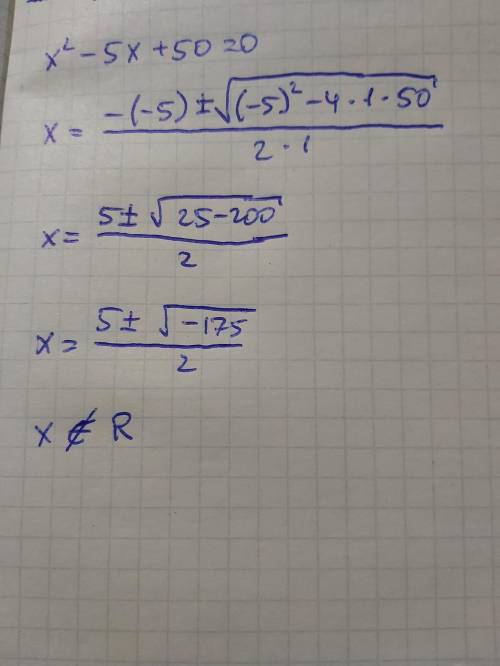 Решить уравнение (комплексные числа) x^2-5x+50=0