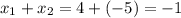 x_1+x_2=4+(-5)=-1