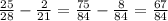 \frac{25}{28} -\frac{2}{21} =\frac{75}{84} -\frac{8}{84} =\frac{67}{84}