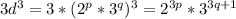 3d^3=3*(2^p*3^q)^3=2^{3p}*3^{3q+1}