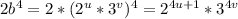 2b^4=2*(2^u*3^v)^4=2^{4u+1}*3^{4v}