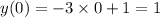 y(0) = - 3 \times 0 + 1 = 1