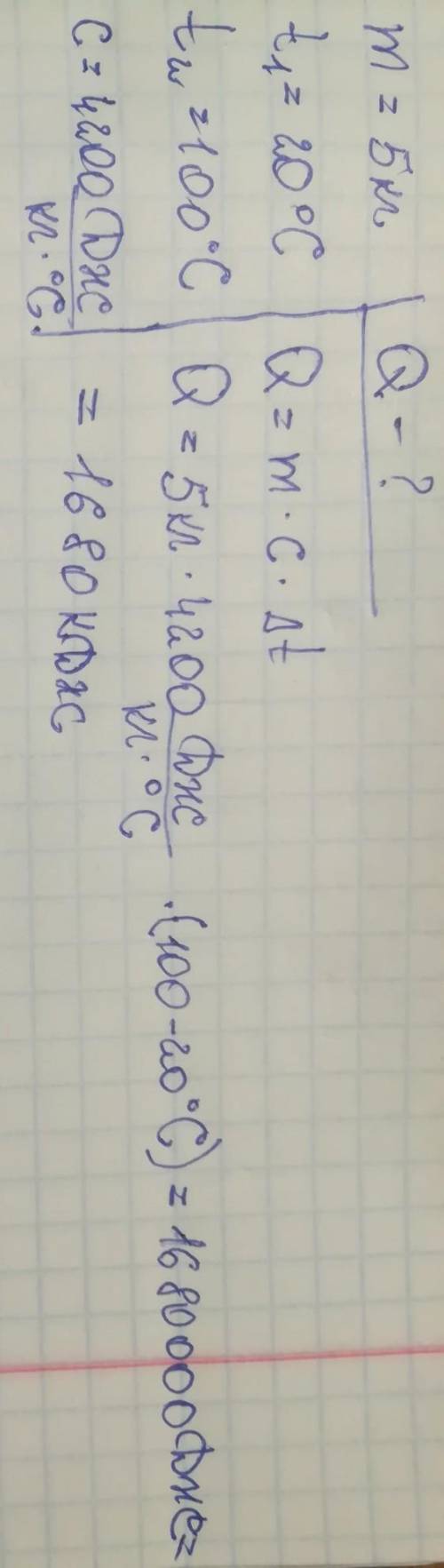 Яка кількість теплоти необхідна для перетворення 5 кг снігу узятого при температурі 20 с° на воду пр