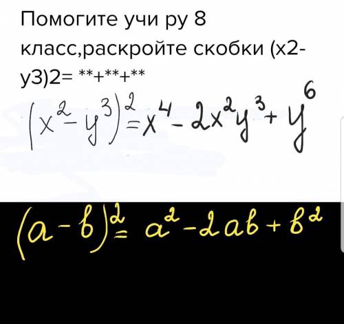 Учи ру 8 класс,раскройте скобки (x2-y3)2= **+**+**