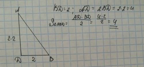 Одна сторона, которая образует прямой угол прямоугольного треугольника abd , равна 2 см, другая стор