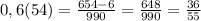 0,6(54)=\frac{654-6}{990}=\frac{648}{990}=\frac{36}{55}