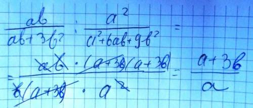 \frac{ab}{ab+3 b^{2} }: \frac{a^{2} }{a^{2} +6ab+9b2}