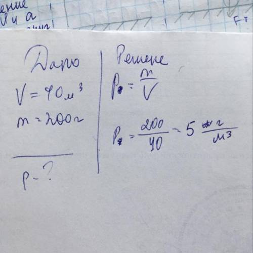 Определите абсолютную влажность воздуха который в объеме 40 м в кубе содержится 200 г водяного пара​