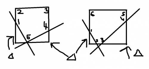 Побудуйте 2 прямокутники. проведіть у першому з них 2 відрізки так, щоб утворилося 2 трикутники і п'