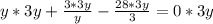 y*3y+\frac{3*3y}{y}-\frac{28*3y}{3}=0*3y