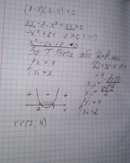 А) (2-x)•(x-4)> 0б) (x+8)•(1-x)≤0решите через дискриминант​