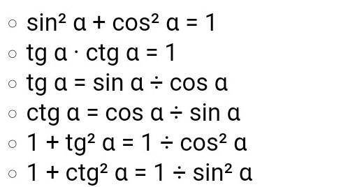 Основные формулы тригонаметрии