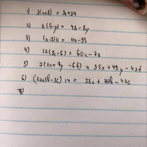 С! нужно решить 3(а+8) 8(6-y) (x-9)*11 12(5a-6) 7(5x+7y-6t) (2a+5b-3c)*14 тот кто решит на зарание