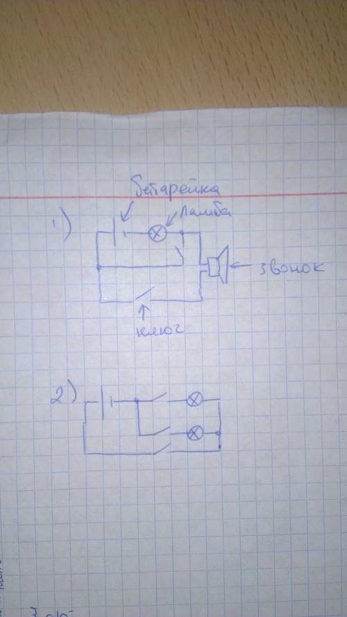 Начертите схему электрической цепи, состоящей из источника тока, звонка, лампочки и двух выключателе