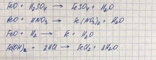 Счем взаимодействует feo и fe(oh)2 и к каждому реакция наприме с кислотой и реакция ​