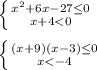 \left \{ {{x^{2}+6x-27\leq0} \atop {x+4