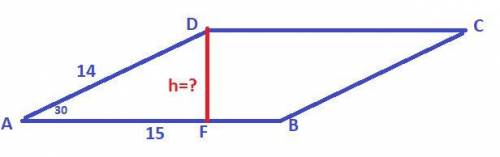 4. стороны параллелограмма равны 14 см и 15 см, а один из угловравен 30 градусов. найти площадь пара