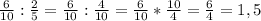 \frac{6}{10}:\frac{2}{5} =\frac{6}{10}:\frac{4}{10} =\frac{6}{10}*\frac{10}{4}=\frac{6}{4}=1,5