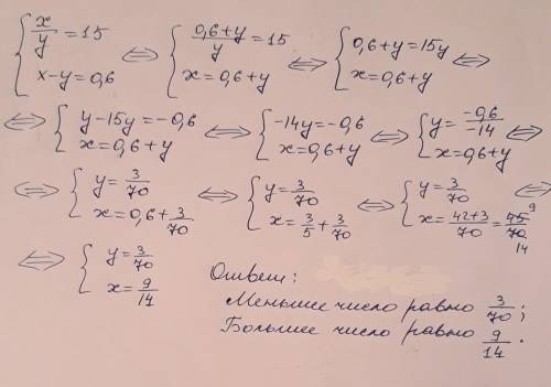 Отношение двух чисел равно 15.( одна пятнандцатая это дробь)вычисли эти числа, если их разность равн