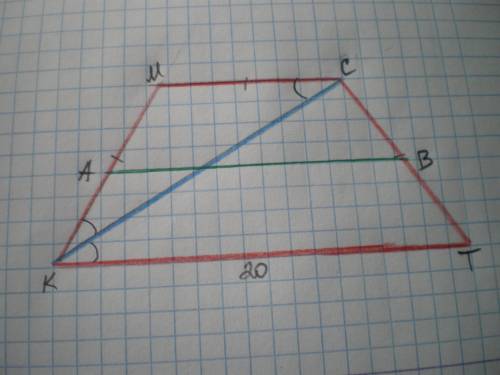 Периметр равнобокой трапеции равен 56 см а большее основание 20 см диагональ трапеции является биссе