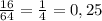 \frac{16}{64} = \frac{1}{4} = 0,25