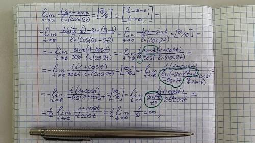 \lim_{x \to \pi} \frac{tgx-sinx}{ln(cos2x)}