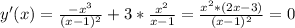 y'(x)=\frac{-x^3}{(x-1)^2}+3*\frac{x^2}{x-1}=\frac{x^2*(2x-3)}{(x-1)^2}=0