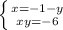 \left \{ {{x=-1-y} \atop {xy=-6}} \right.