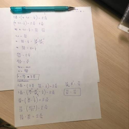 1 \frac{5}{28} \times (x \div 3.6 - \frac{1}{7}) = 2 \frac{5}{14}