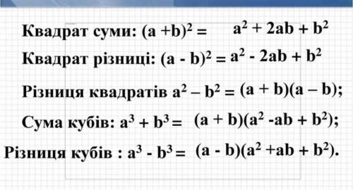 Запишіть формули для обчислення квадрата суми та квадрата різниці