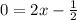 0 = 2x - \frac{1}{2}