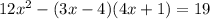 12x^{2} -(3x-4)(4x+1)=19