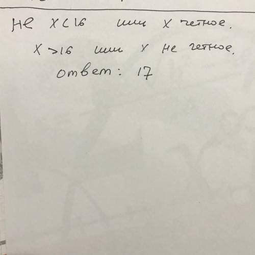 Напишите наименьшее число х, для которого истинно высказывание: не((x< 16) или (x четное))