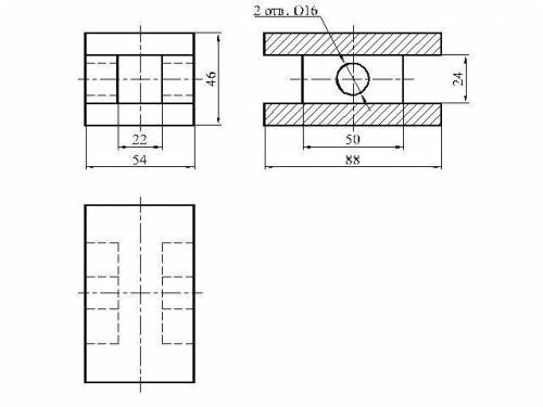 выполните 3 вида и профильный разрез