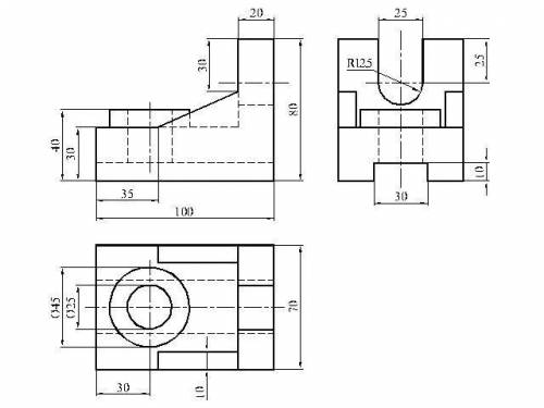 Начертите 3 вида(главный, вид сверху и вид слева)